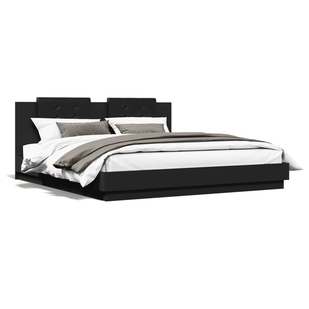 vidaXL Bed Frame with Headboard and LED Lights Black 180x200 cm Super King