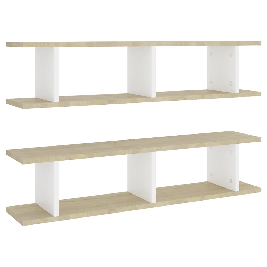 vidaXL Wall Shelf 2 pcs White and Sonoma Oak 90x18x20 cm Engineered Wood