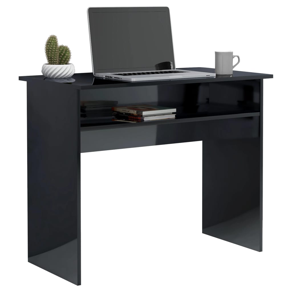 vidaXL Desk High Gloss Black 90x50x74 cm Engineered Wood