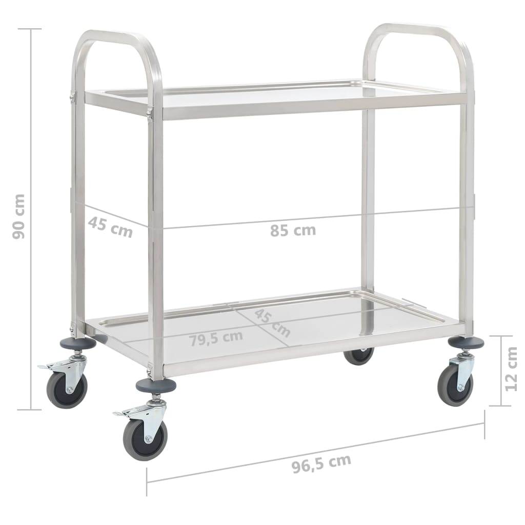 vidaXL 2-Tier Kitchen Trolley 96.5x55x90 cm Stainless Steel