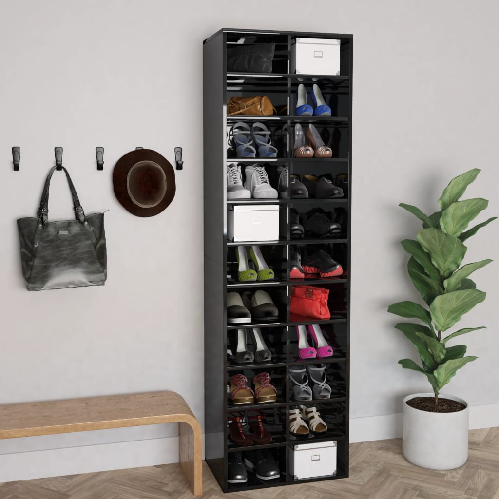 vidaXL Shoe Cabinet High Gloss Black 54x34x183 cm Engineered Wood