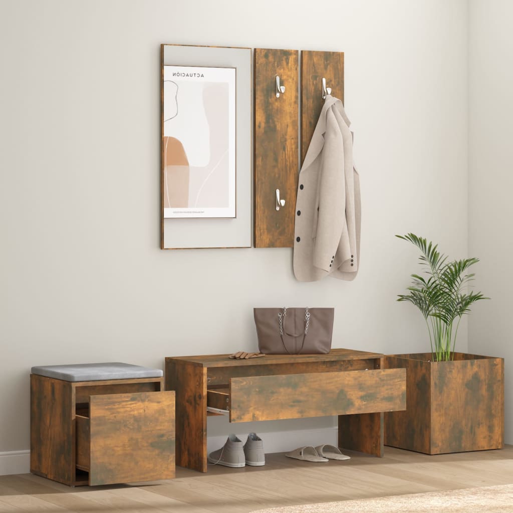 Hallway Furniture Set Smoked Oak Engineered Wood main image 1