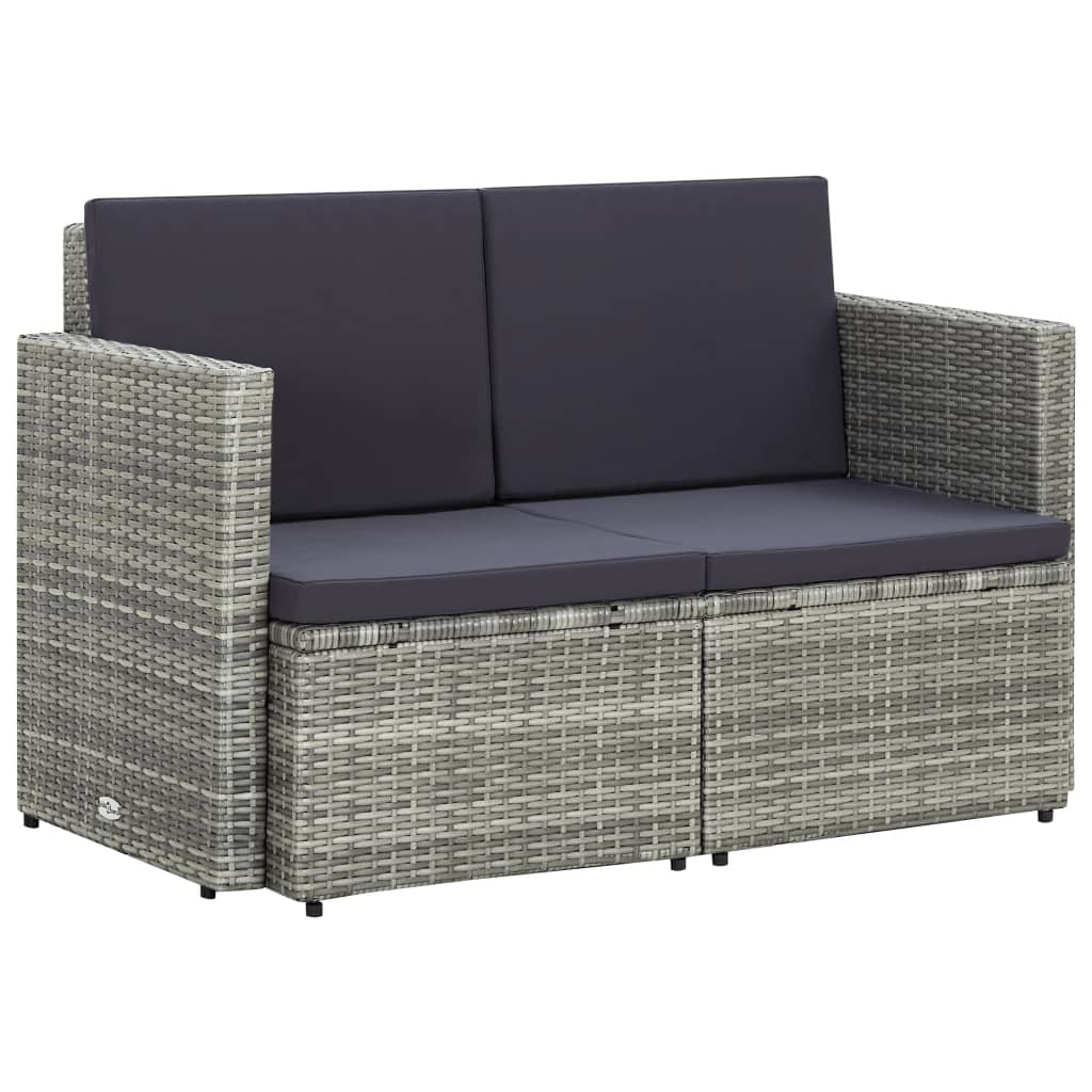 vidaXL 2 Seater Garden Sofa with Cushions Grey Poly Rattan
