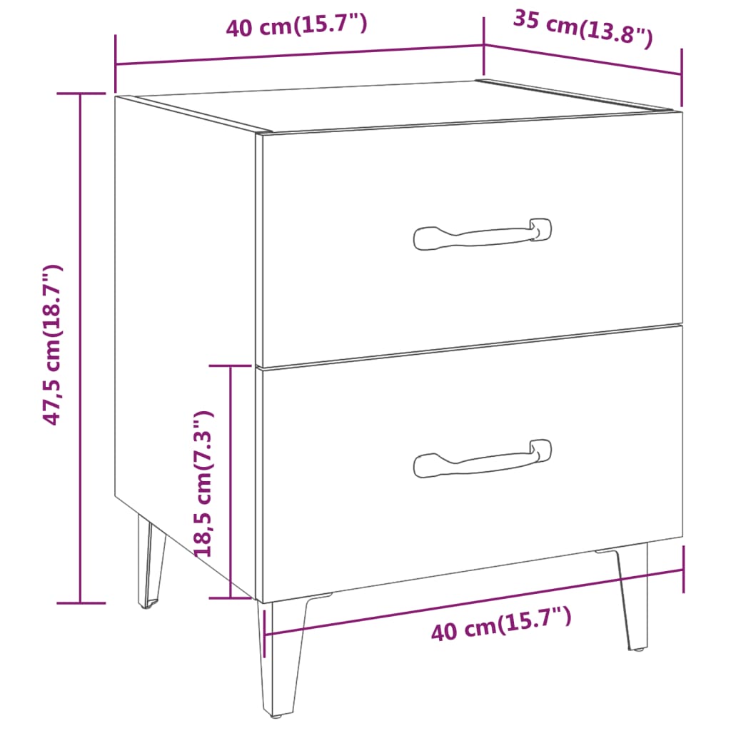 vidaXL Bedside Cabinets 2 pcs High Gloss White 40x35x47.5 cm
