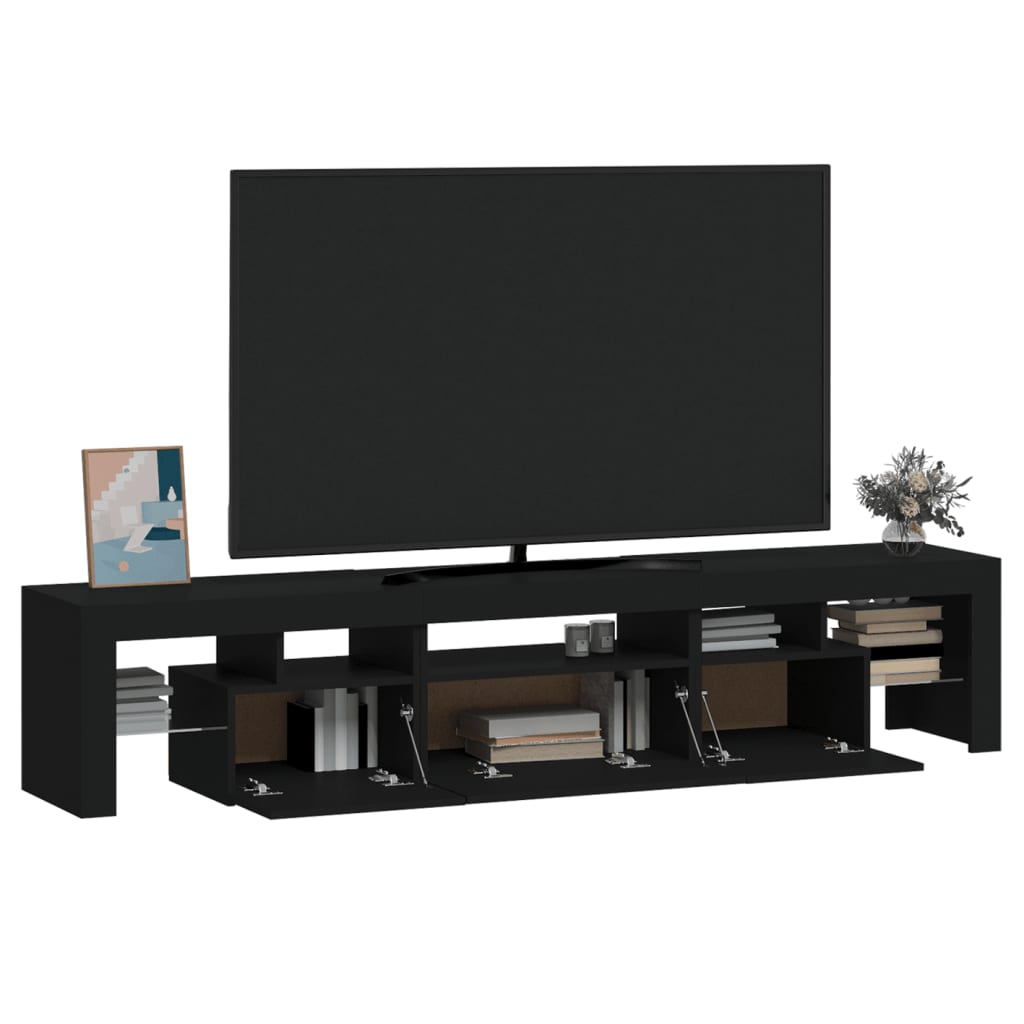 vidaXL TV Cabinet with LED Lights Black 200x36.5x40 cm