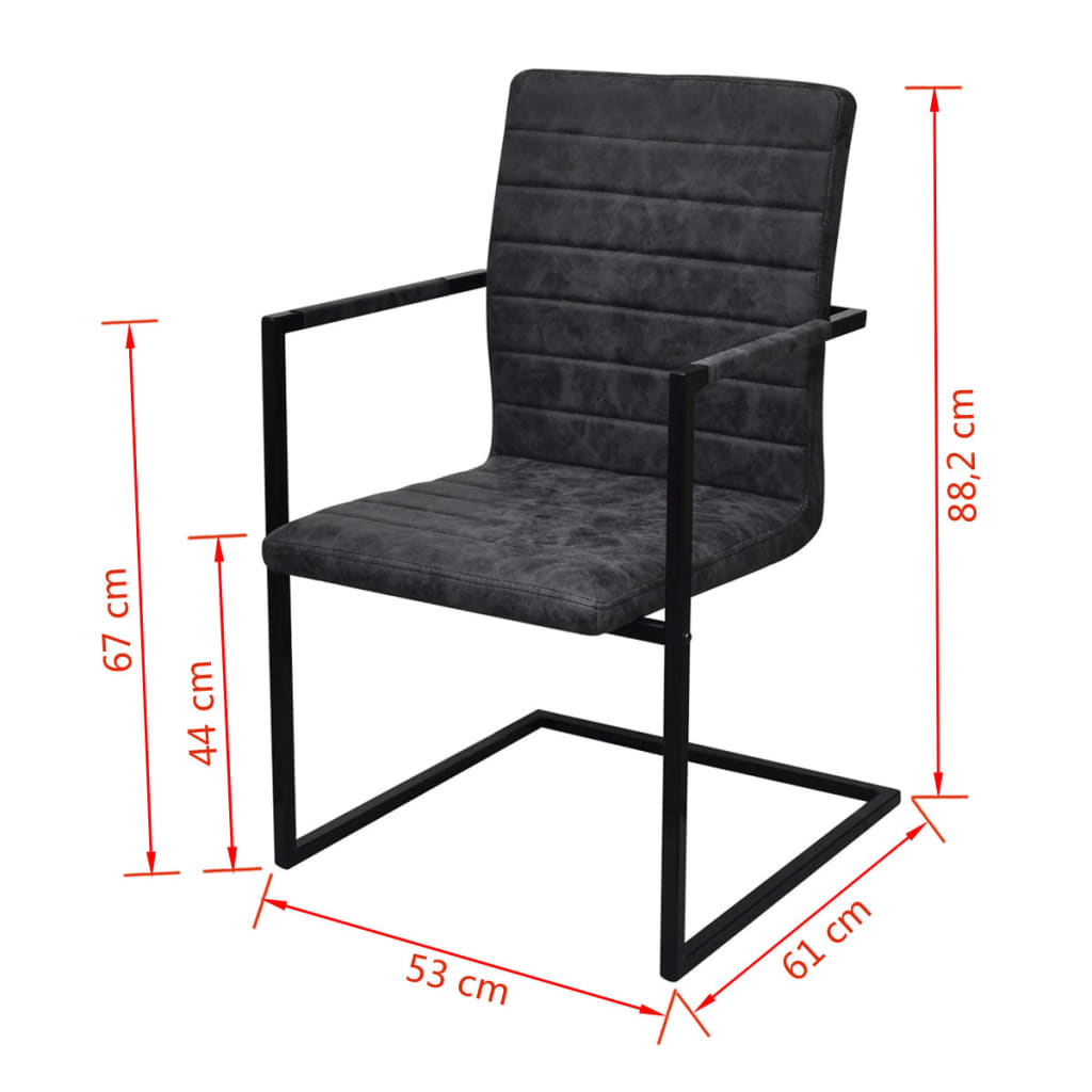 vidaXL Cantilever Dining Chairs 4 pcs Black Faux Leather