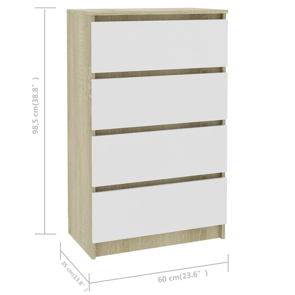 vidaXL Sideboard White and Sonoma Oak 60x35x98.5 cm Engineered Wood