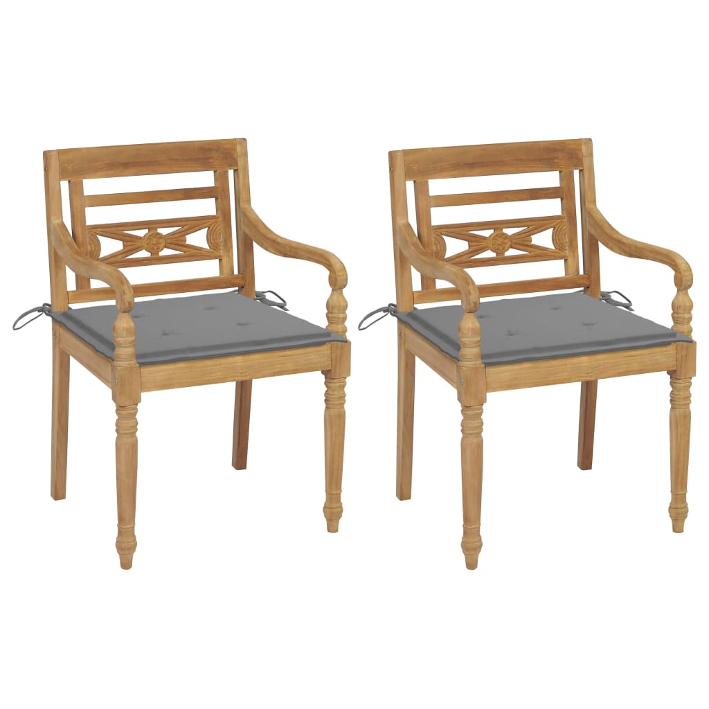 vidaXL Batavia Chairs 2 pcs with Grey Cushions Solid Teak Wood