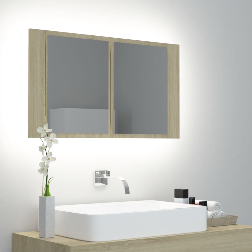 vidaXL LED Bathroom Mirror Cabinet Sonoma Oak 80x12x45 cm Acrylic