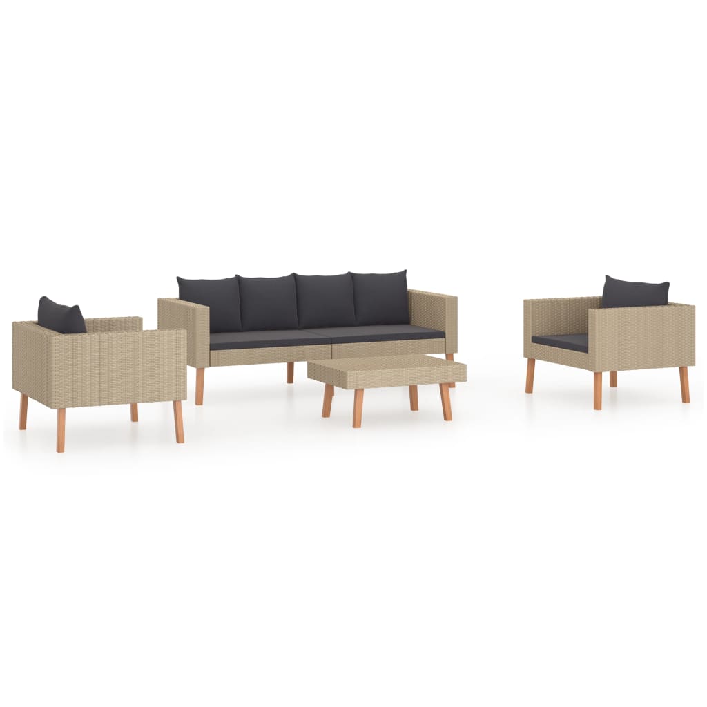 vidaXL 4 Piece Garden Lounge Set with Cushions Poly Rattan Beige