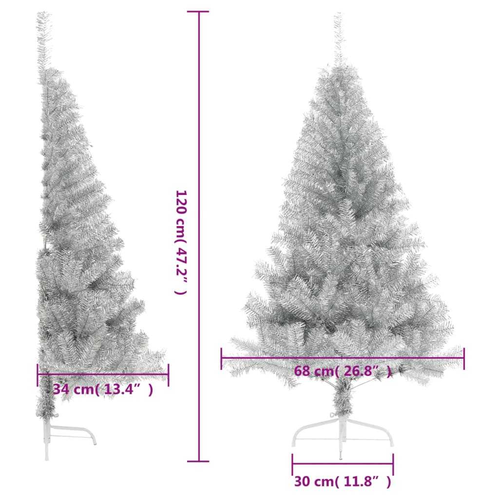 vidaXL Artificial Half Christmas Tree with Stand Silver 120 cm PET