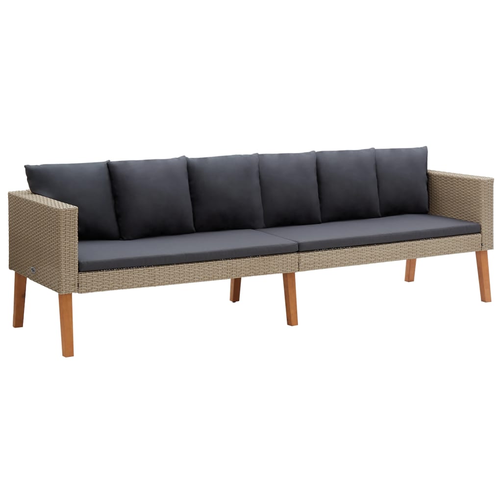 vidaXL 3-Seater Garden Sofa with Cushions Poly Rattan Beige