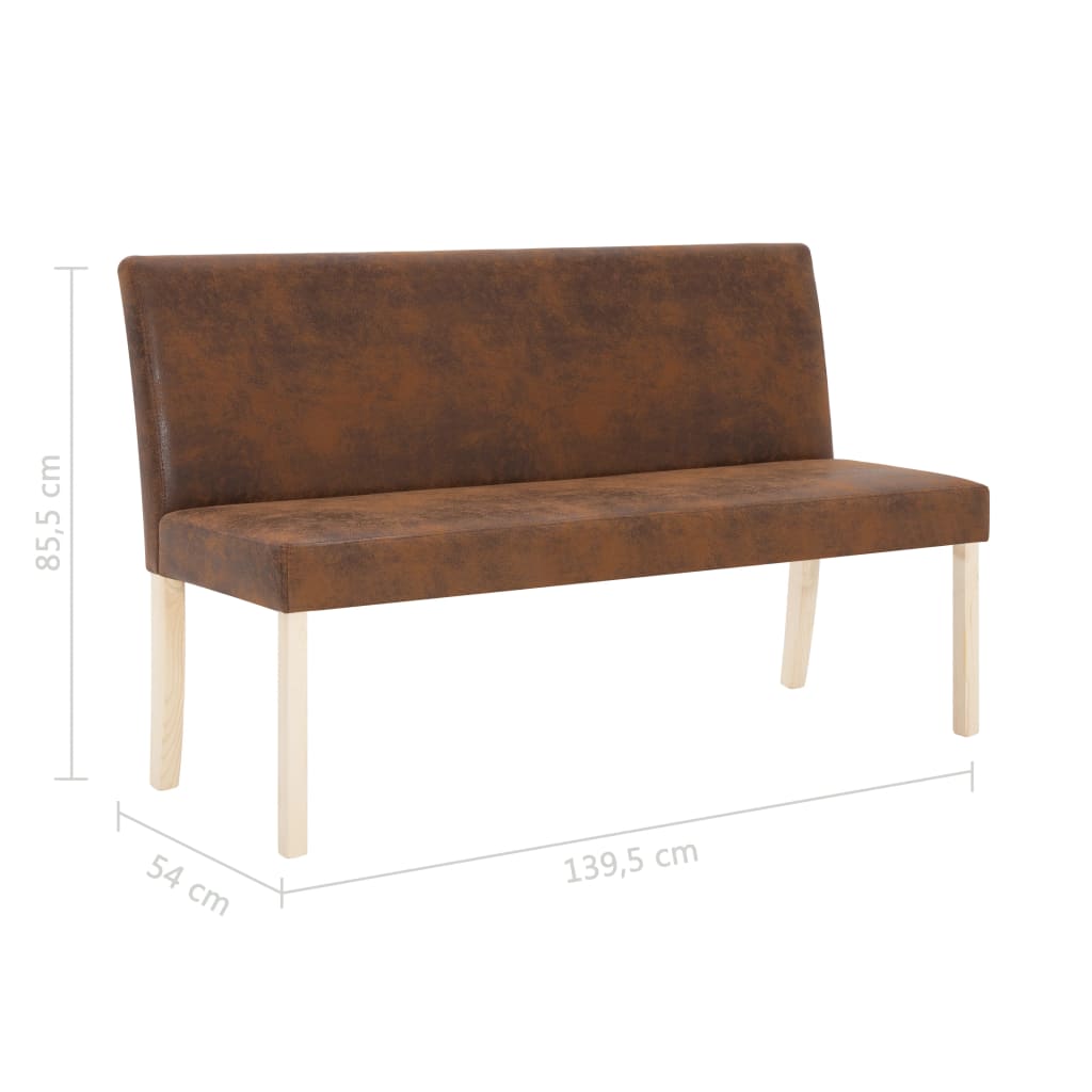 vidaXL Bench 139.5 cm Brown Faux Suede Leather