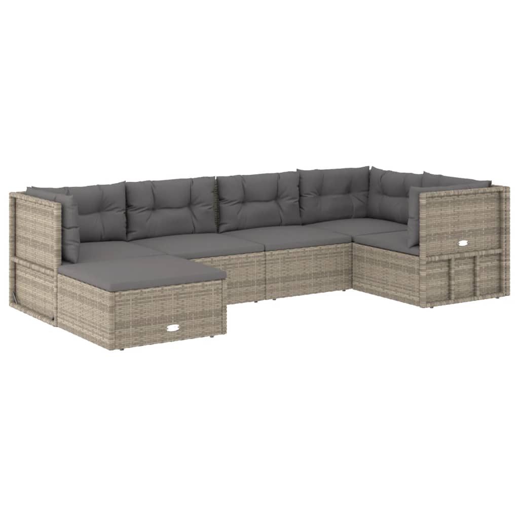 vidaXL 6 Piece Garden Lounge Set with Cushions Grey Poly Rattan