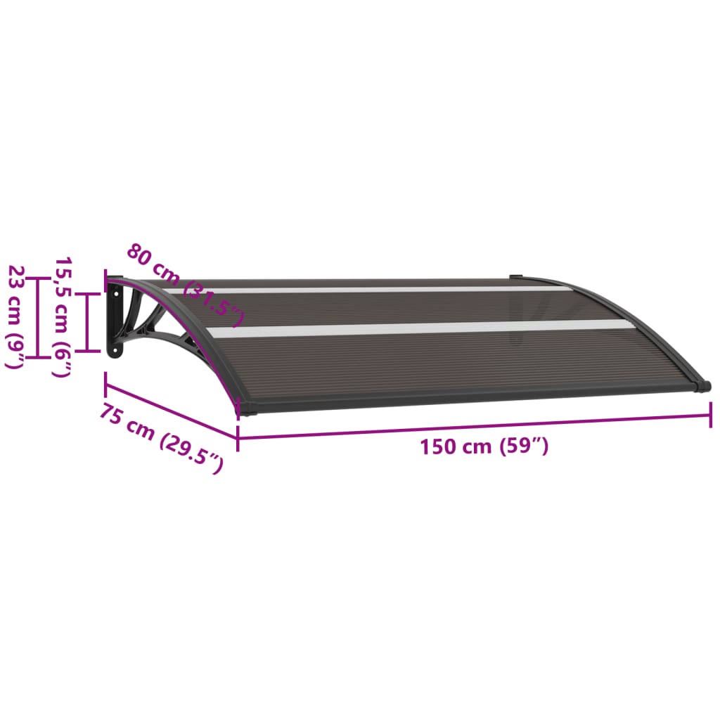 vidaXL Door Canopy Black 150x75 cm PC