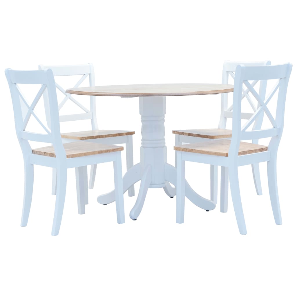 vidaXL 5 Piece Dining Set Solid Rubber Wood White and Brown