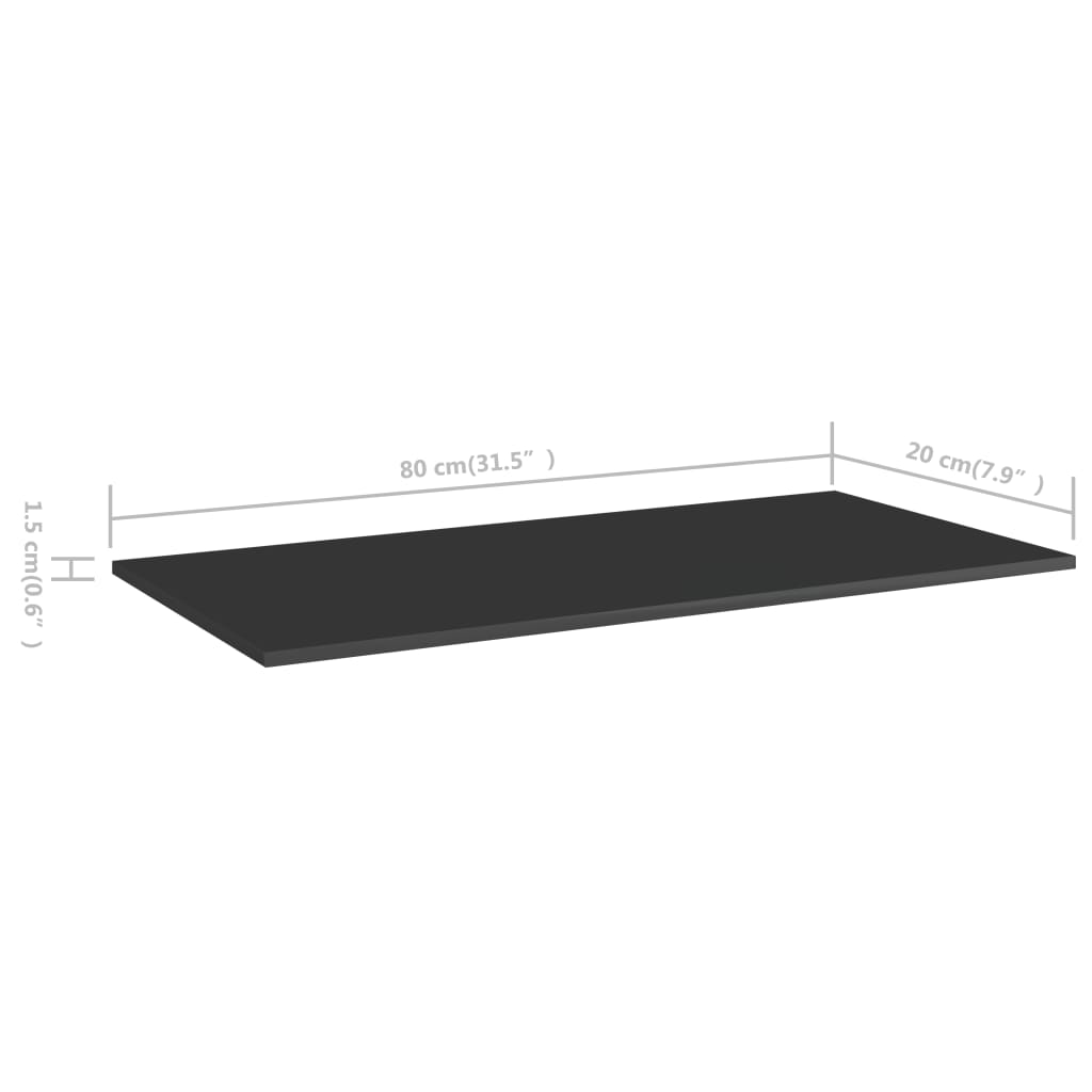 vidaXL Bookshelf Boards 4 pcs High Gloss Black 80x20x1.5 cm Engineered Wood