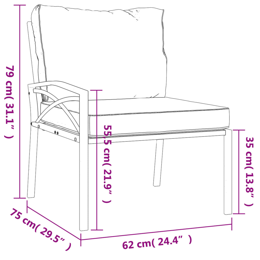 vidaXL Garden Chairs with Grey Cushions 2 pcs 62x75x79 cm Steel