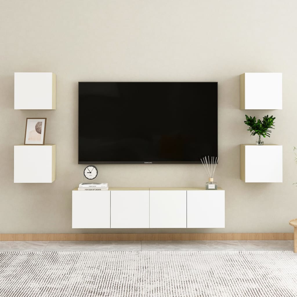 vidaXL Wall Mounted TV Cabinets 4 pcs White and Sonoma Oak 30.5x30x30 cm