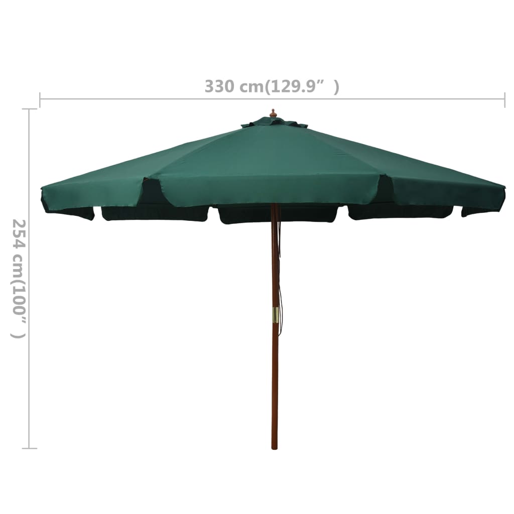 vidaXL Outdoor Parasol with Wooden Pole 330 cm Green