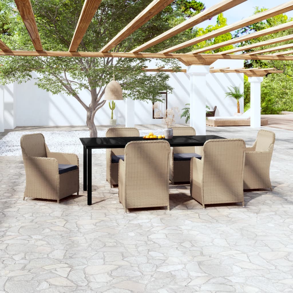 vidaXL 7 Piece Garden Dining Set with Cushions Brown