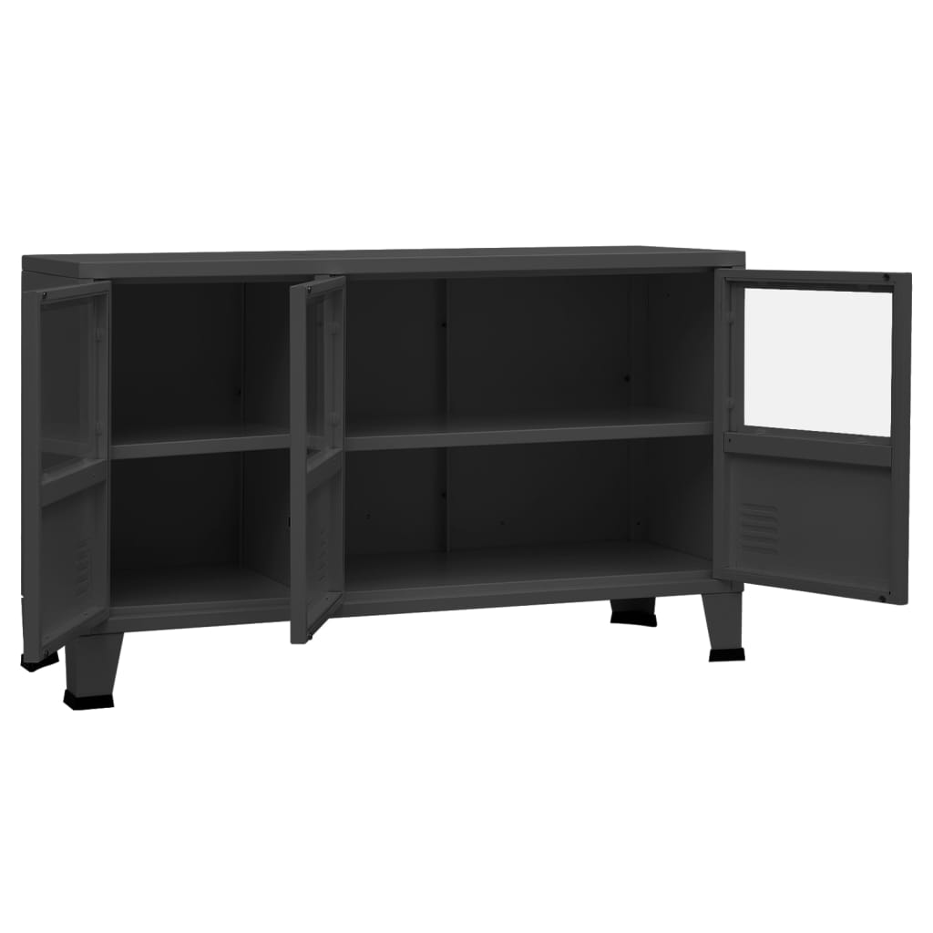 vidaXL Industrial Sideboard Anthracite 105x35x62 cm Metal and Glass