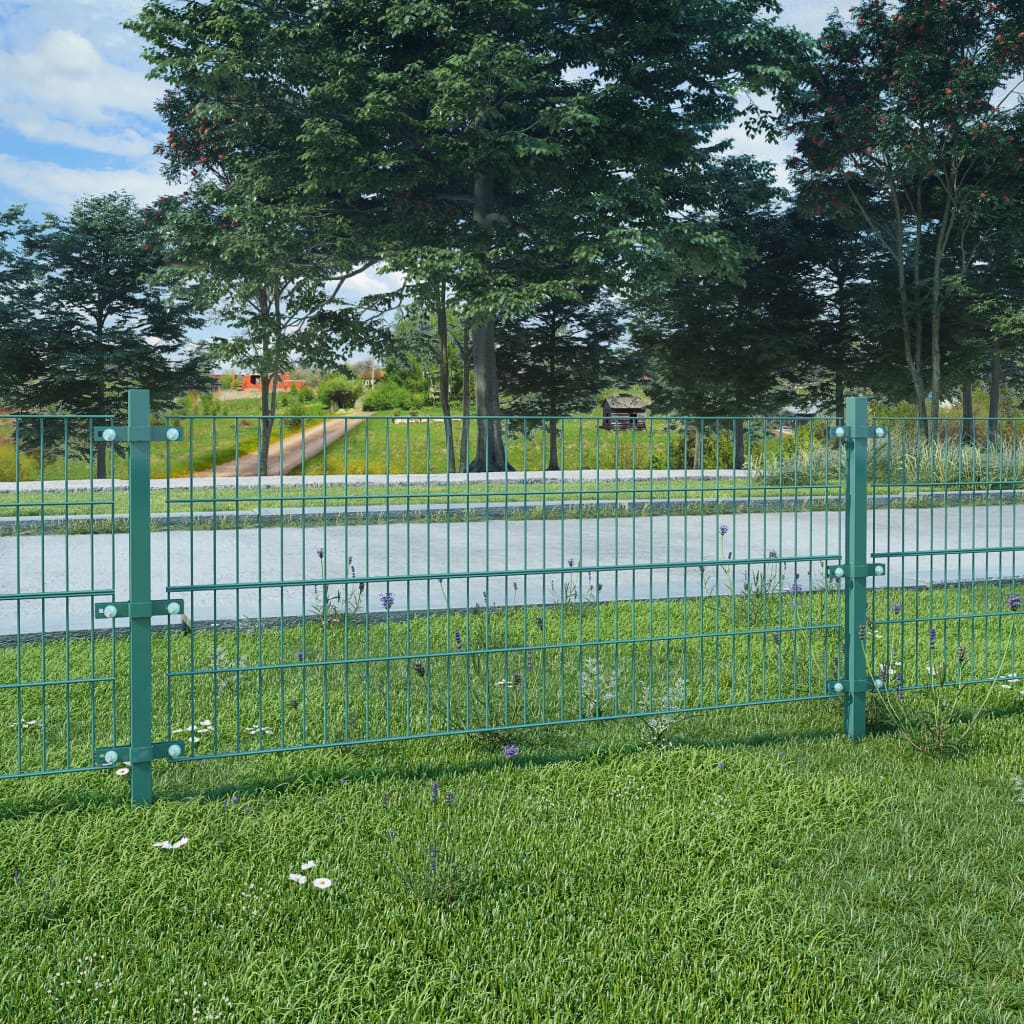 vidaXL Fence Panel with Posts Powder-coated Iron 6x0.8 m Green