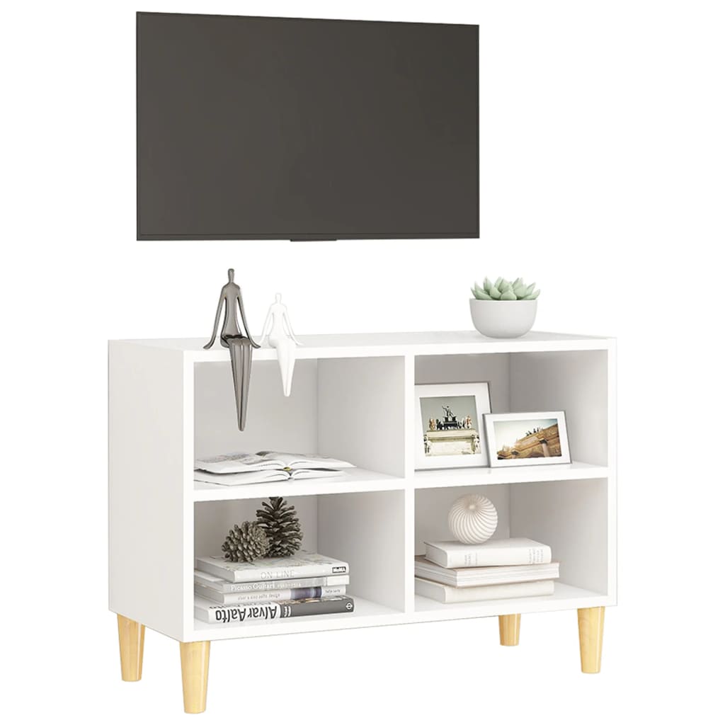 vidaXL TV Cabinet with Solid Wood Legs White 69.5x30x50 cm