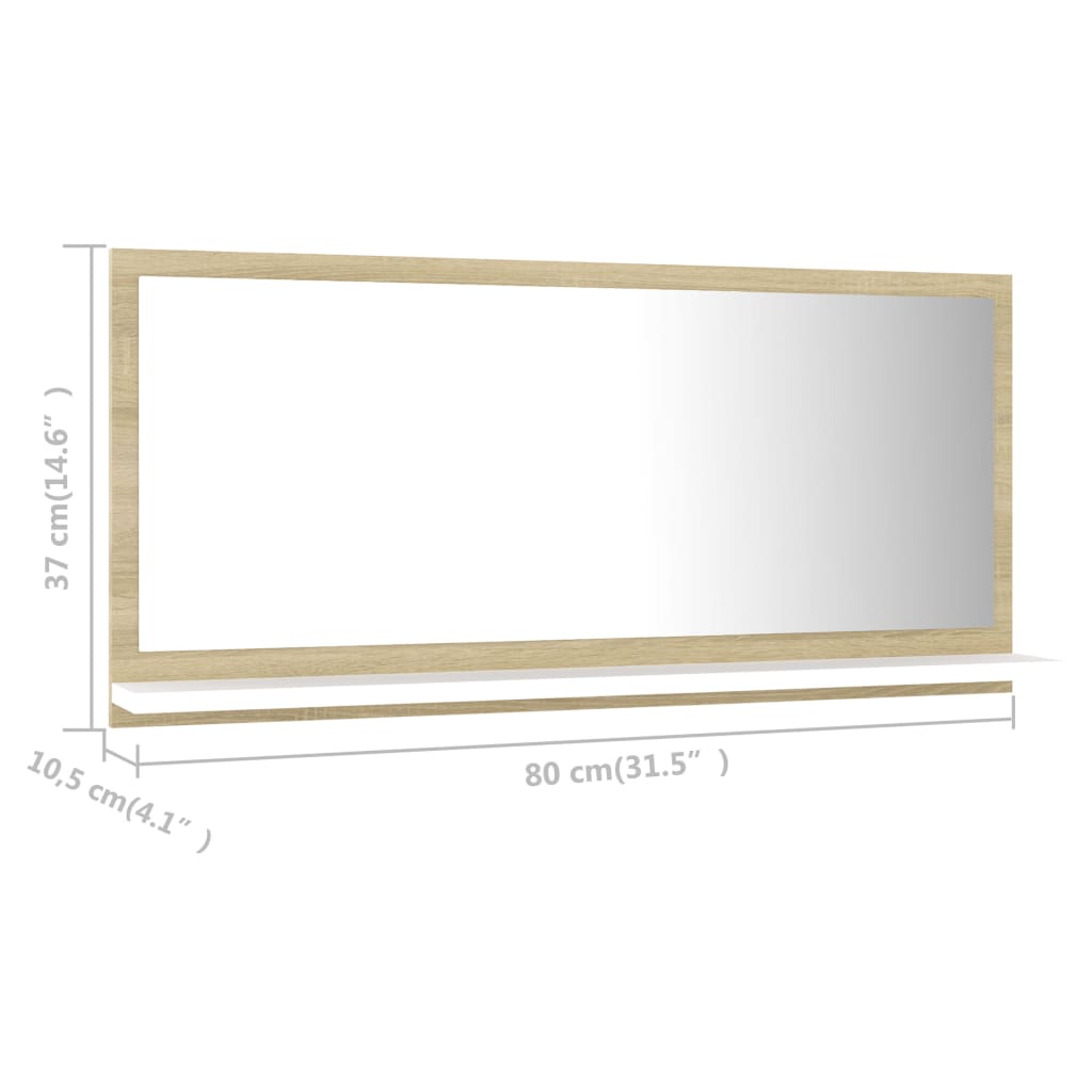 vidaXL Bathroom Mirror White and Sonoma Oak 80x10.5x37 cm Engineered Wood
