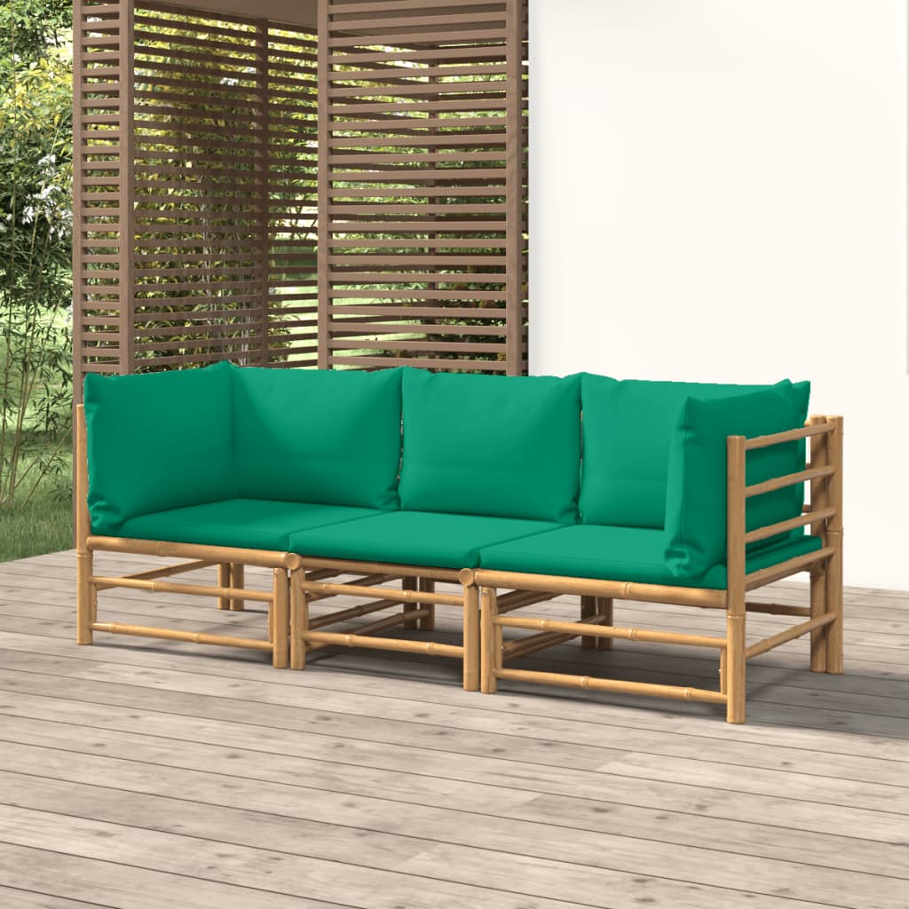 vidaXL 3 Piece Garden Lounge Set with Green Cushions Bamboo