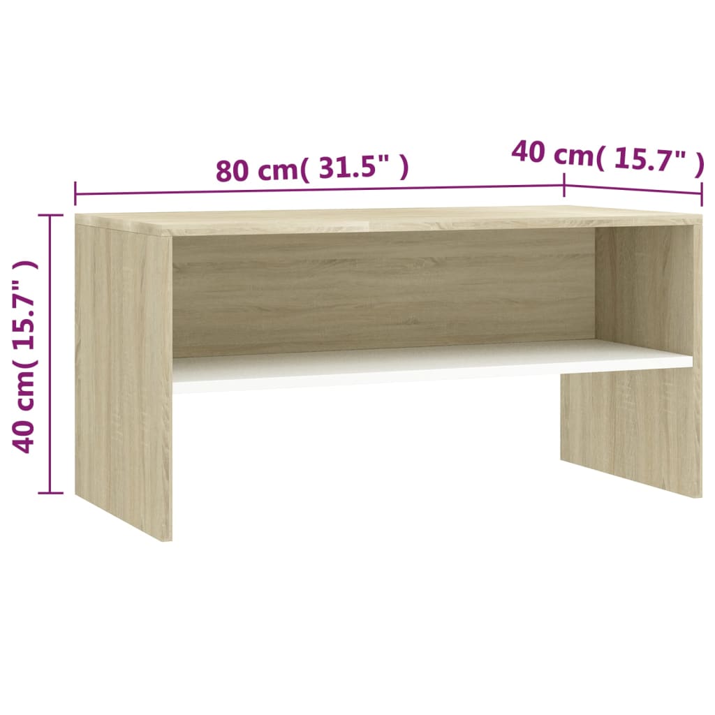 vidaXL TV Cabinet White and Sonoma Oak 80x40x40 cm Engineered Wood