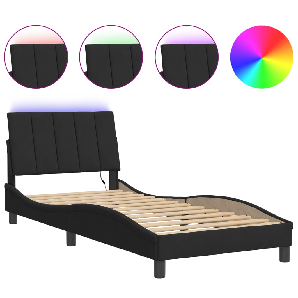 vidaXL Bed Frame with LED Lights Black 90x190 cm Velvet
