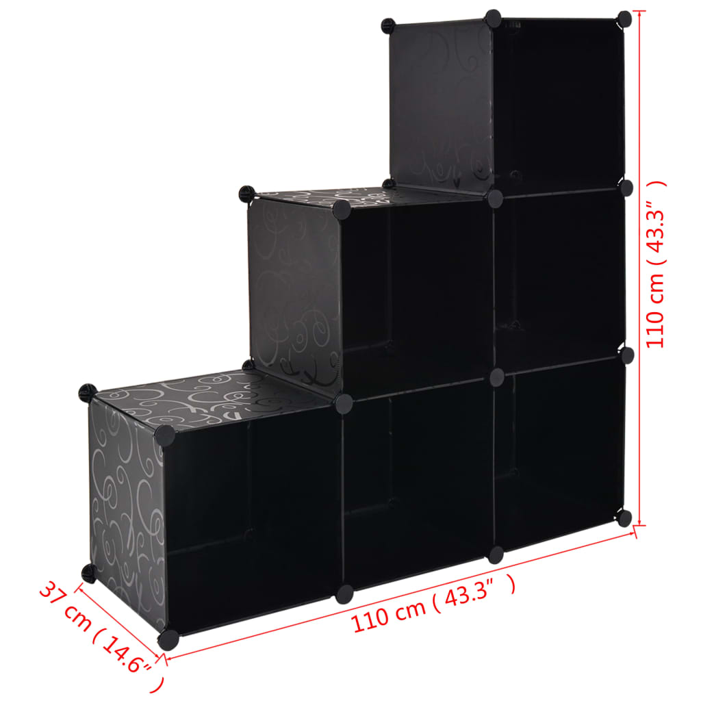 vidaXL Storage Cube Organiser with 6 Compartments Black
