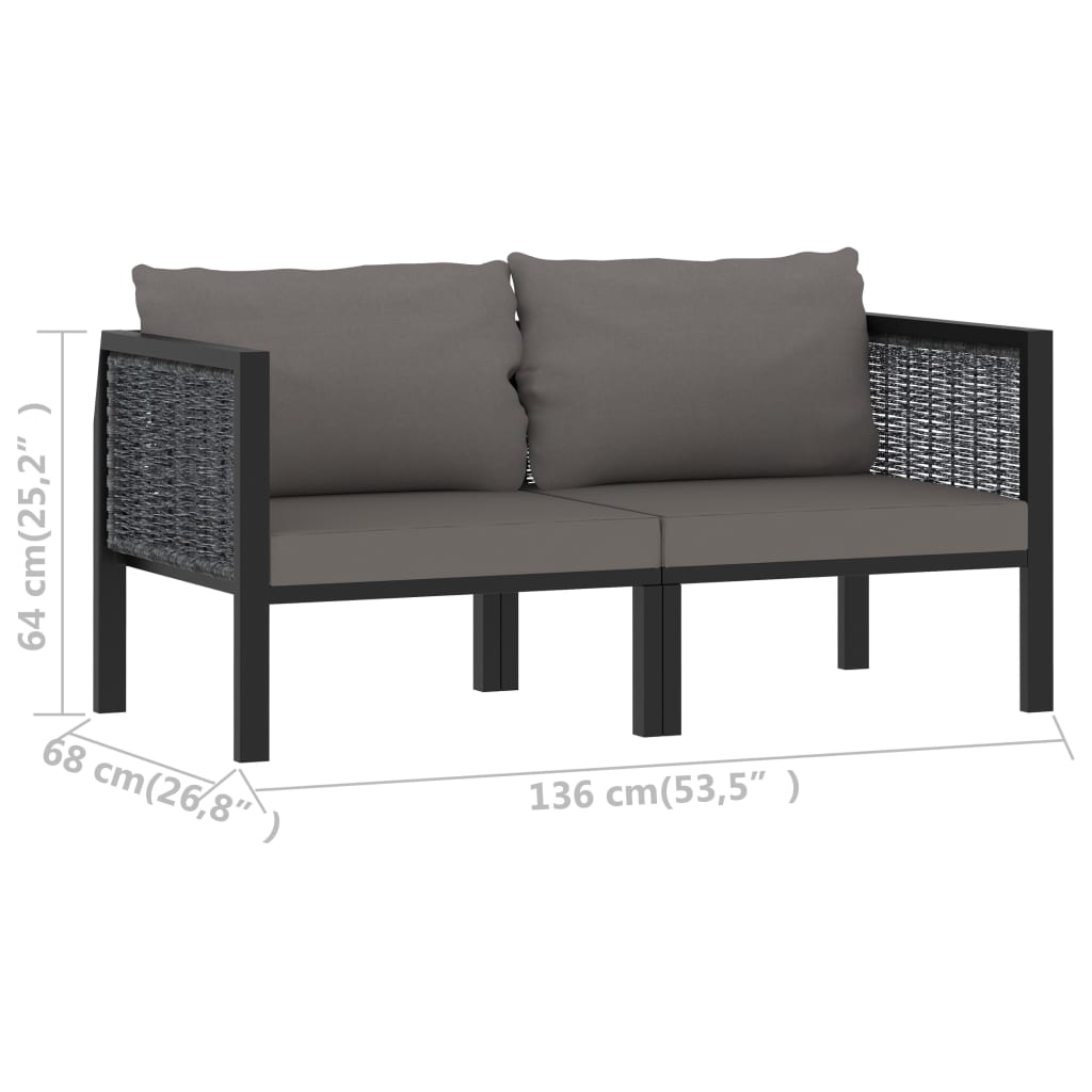 vidaXL 2-Seater Sofa with Cushions Anthracite Poly Rattan