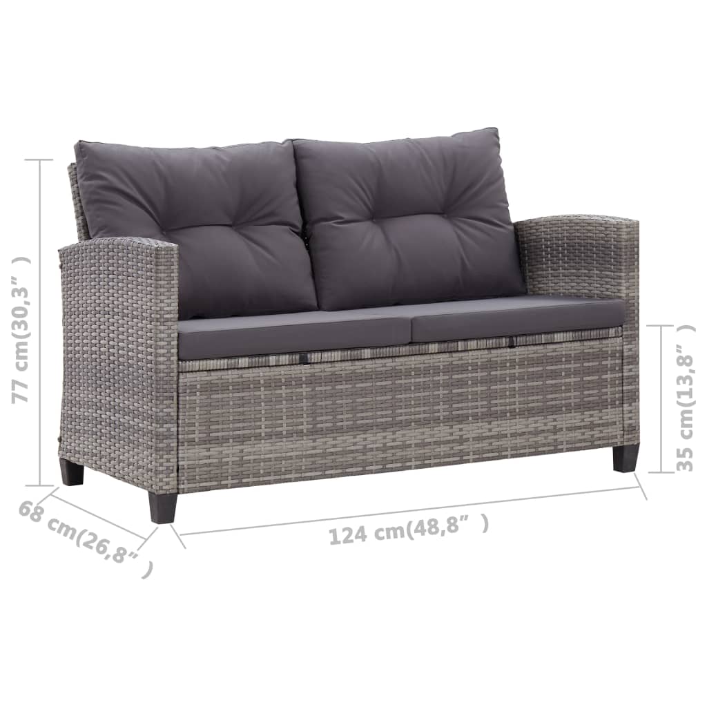 vidaXL 2-Seater Garden Sofa with Cushions Grey 124 cm Poly Rattan