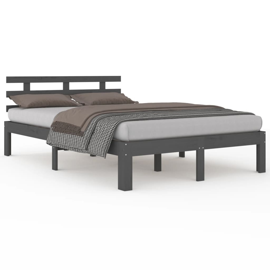 vidaXL Bed Frame Grey Solid Wood 135x190 cm Double
