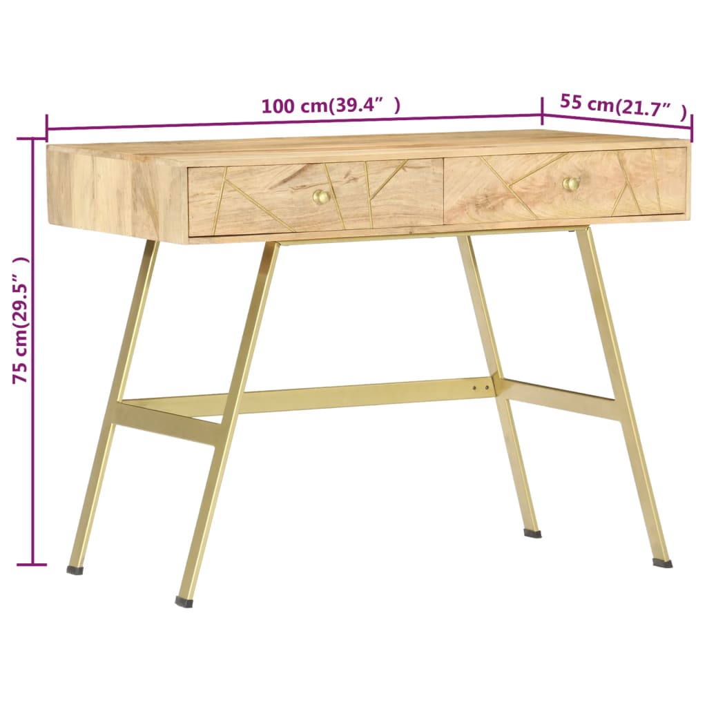 vidaXL Writing Desk with Drawers 100x55x75 cm Solid Mango Wood