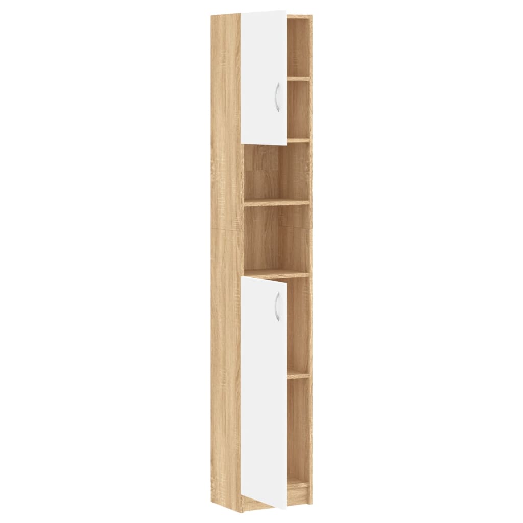 vidaXL Bathroom Cabinet White and Sonoma Oak 32x25.5x190 cm Engineered Wood