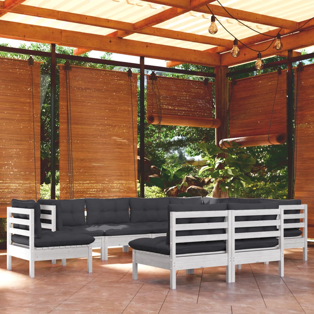 vidaXL 9 Piece Garden Lounge Set with Cushions White Solid Pinewood