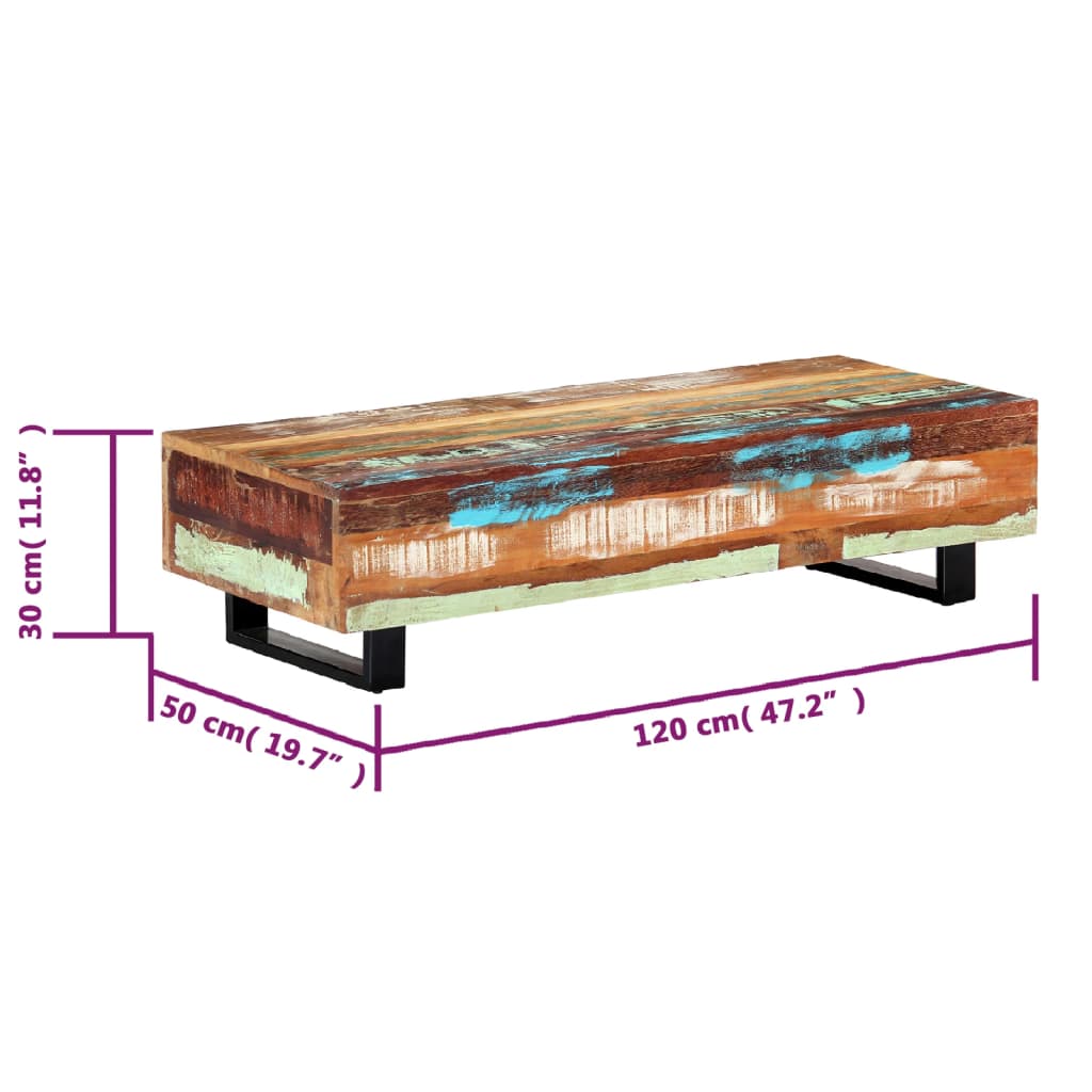 vidaXL Coffee Table 120x50x30 cm Solid Reclaimed Wood and Steel