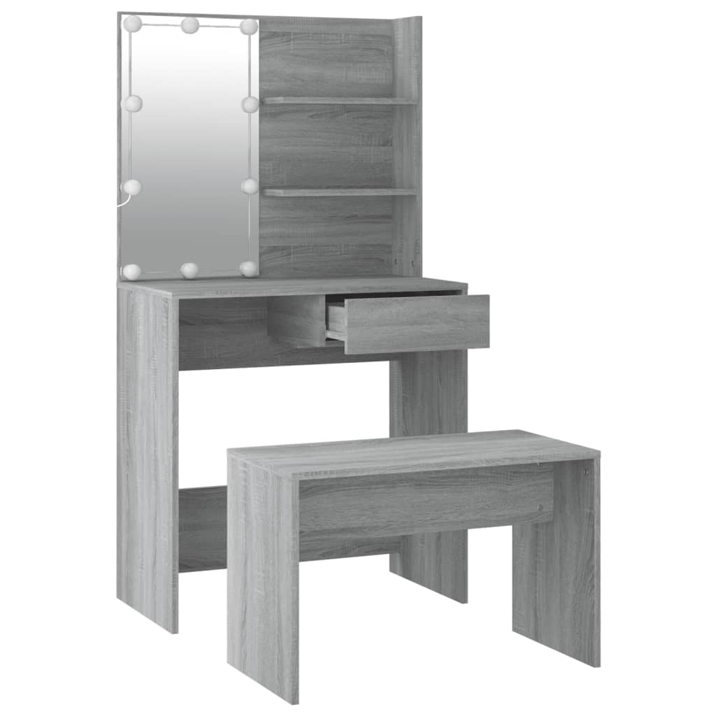 vidaXL Dressing Table Set with LED Grey Sonoma Engineered Wood