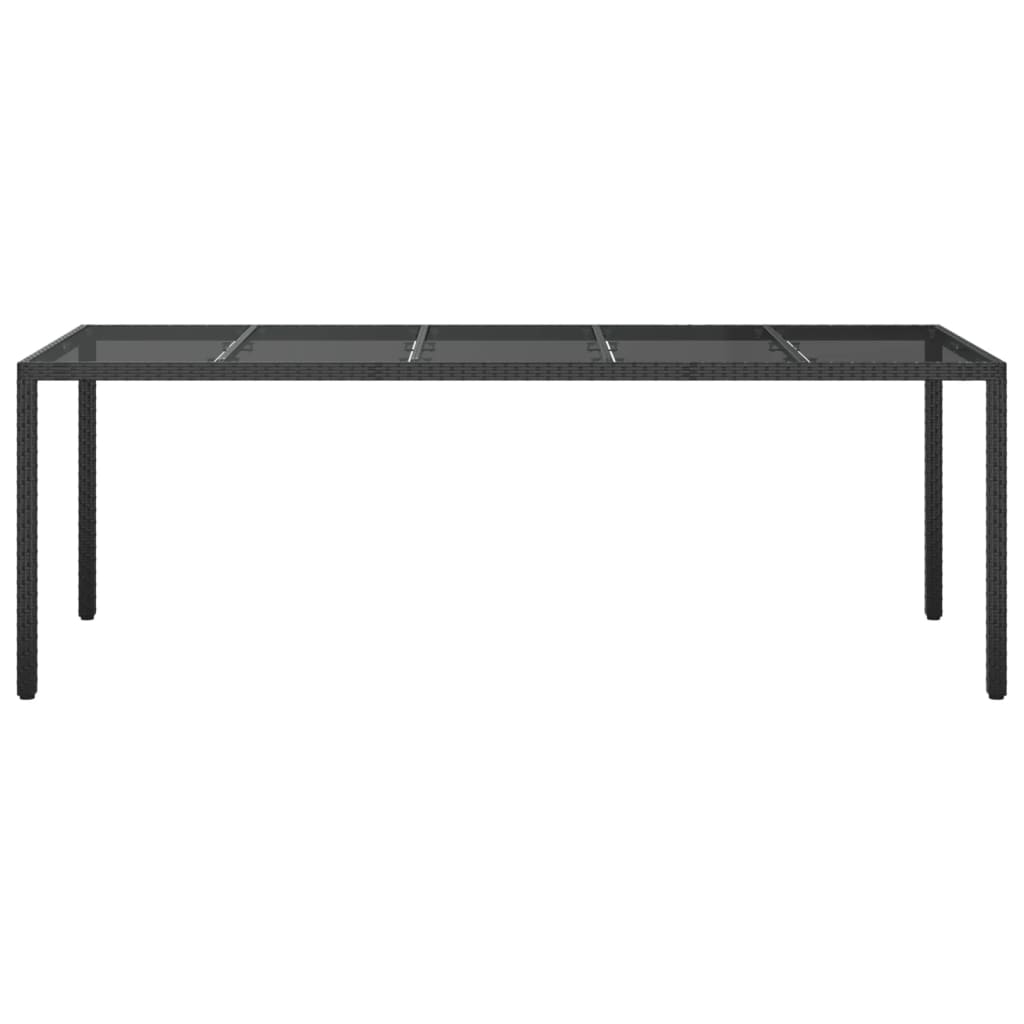 vidaXL Garden Table Black 250x100x75 cm Tempered Glass and Poly Rattan