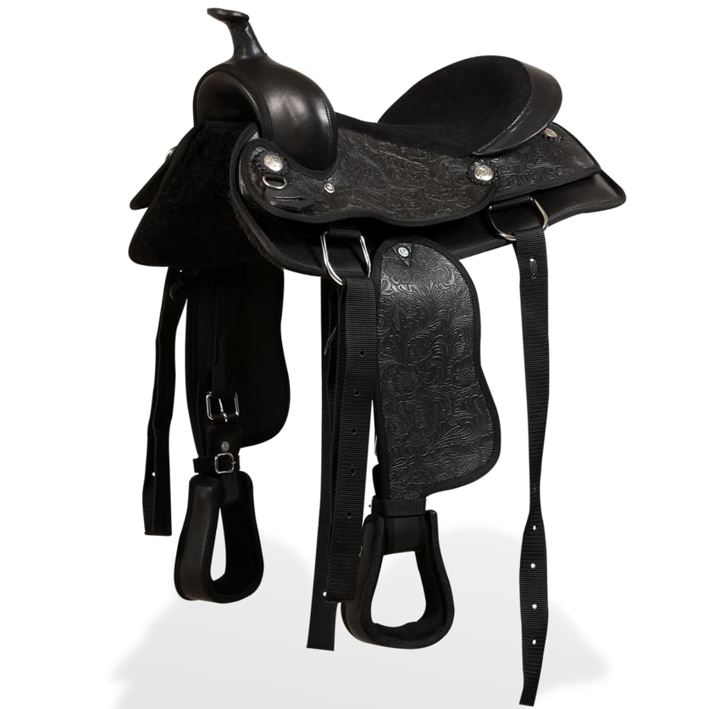 vidaXL Western Saddle, Headstall&Breast Collar Real Leather 13" Black