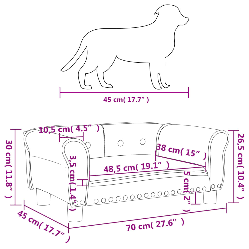 vidaXL Dog Bed Dark Grey 70x45x30 cm Velvet