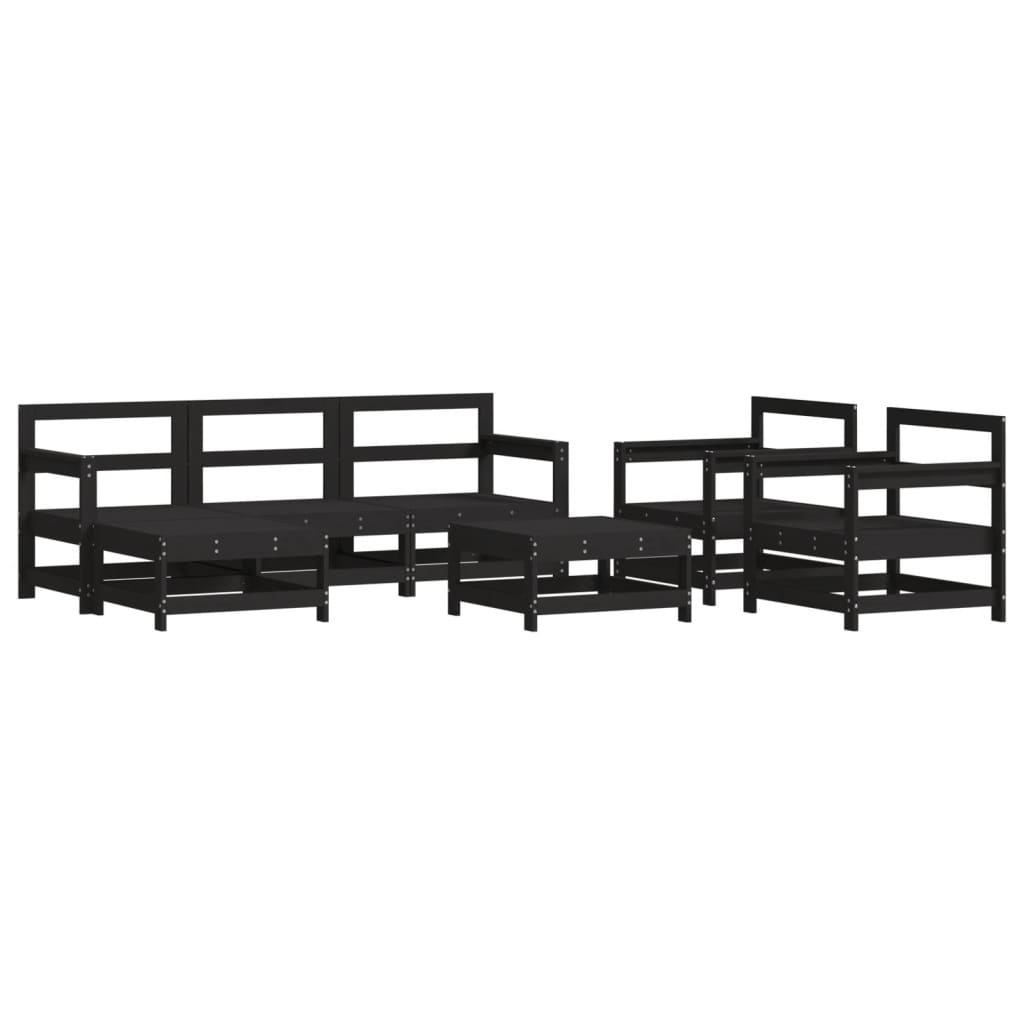 vidaXL 7 Piece Garden Lounge Set with Cushions Black Solid Wood