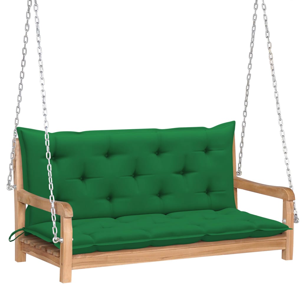 vidaXL Swing Bench with Green Cushion 120 cm Solid Teak Wood