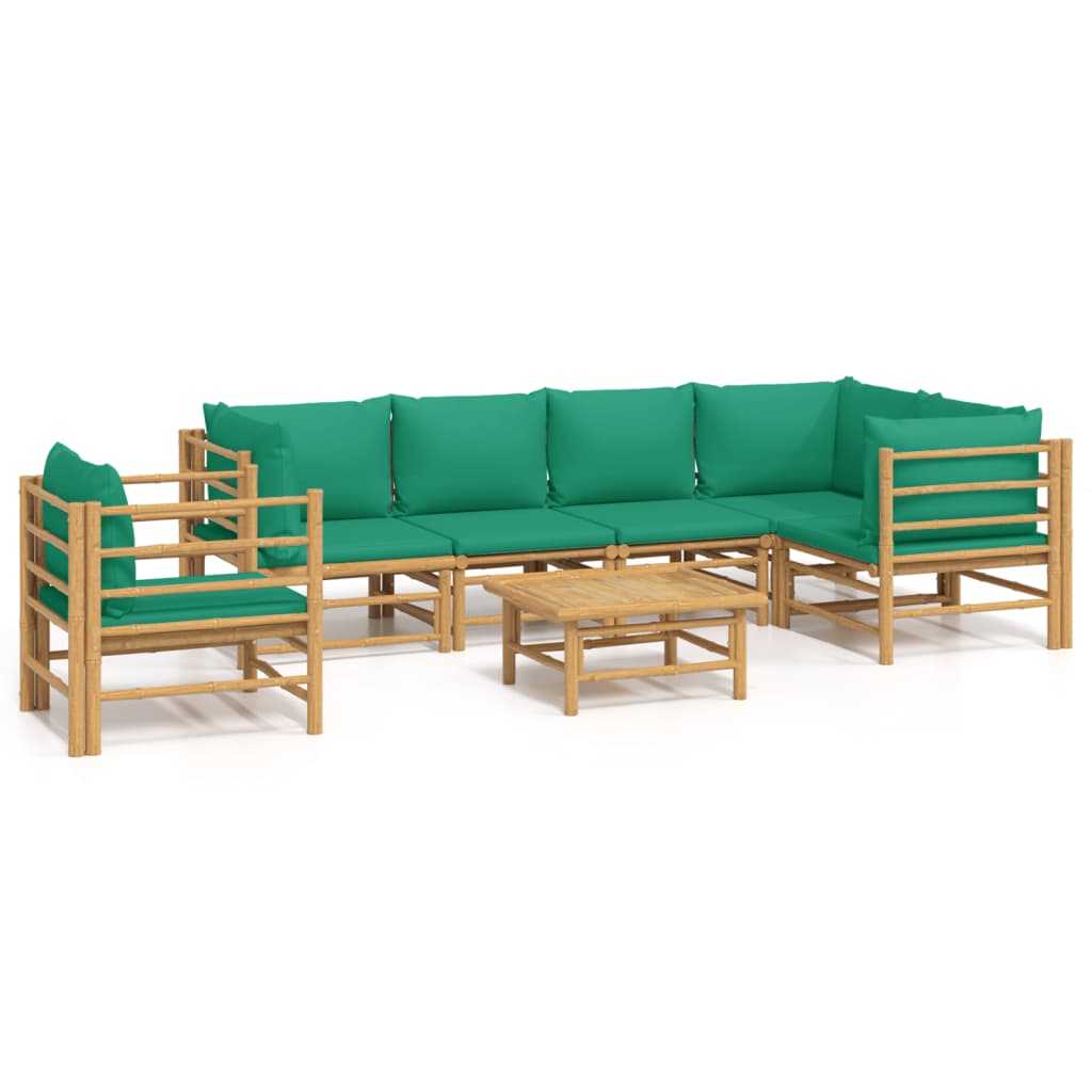 vidaXL 7 Piece Garden Lounge Set with Green Cushions Bamboo