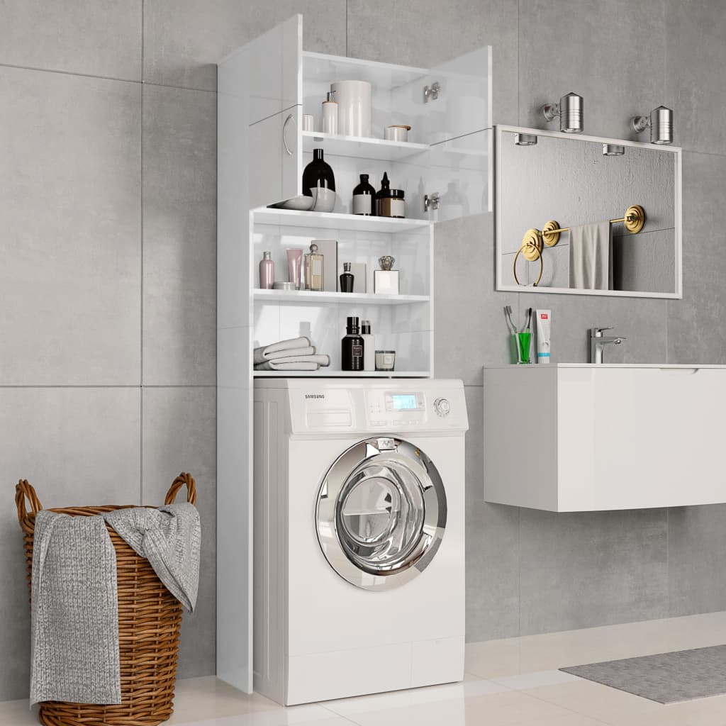 vidaXL Washing Machine Cabinet High Gloss White 64x25.5x190 cm Engineered Wood
