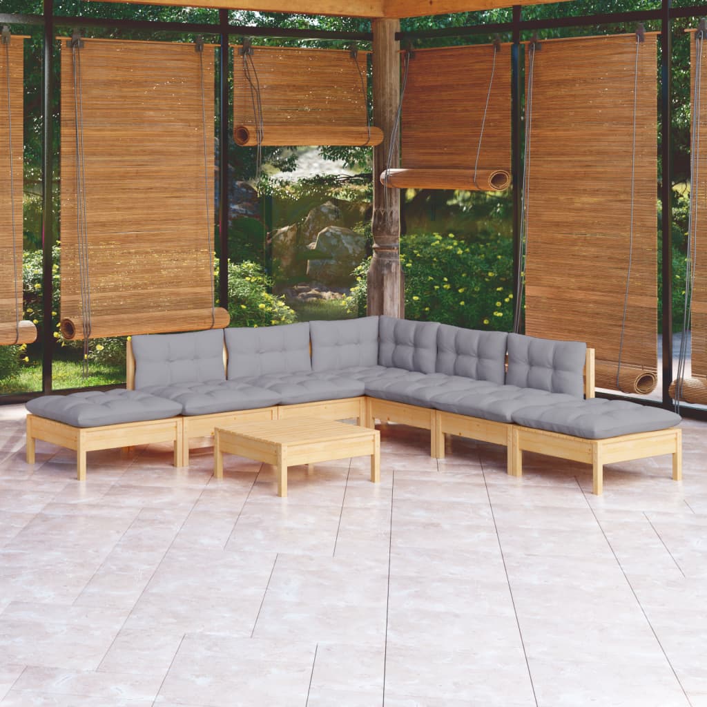 vidaXL 8 Piece Garden Lounge Set with Grey Cushions Pinewood