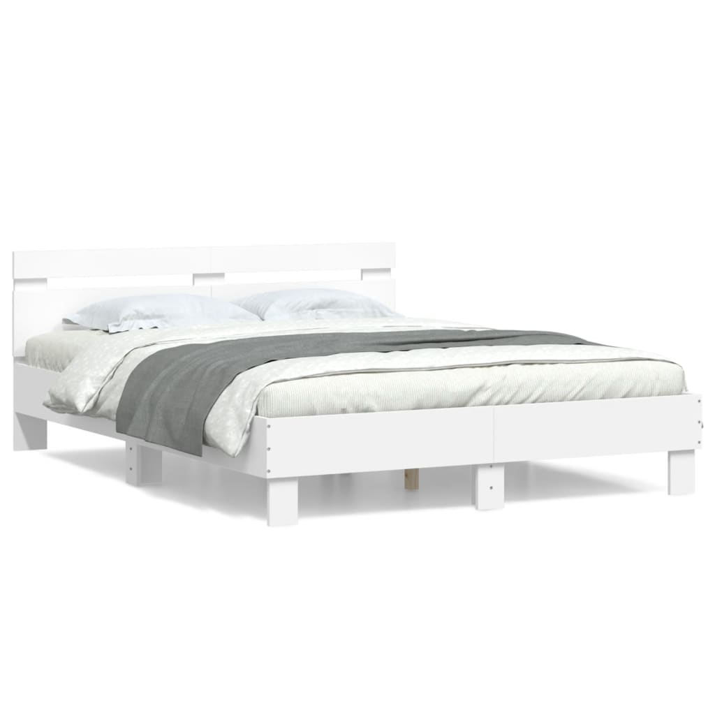 vidaXL Bed Frame with Headboard White 150x200 cm King Size Engineered Wood